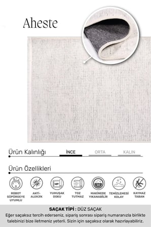 Aheste Beyaz Yumuşak Dokulu Halı | Yıkanabilir Kaymaz Tabanlı Modern Kilim Robot Süpürgeye Uyumlu