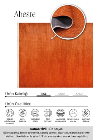 Aheste Kiremit Yumuşak Dokulu Halı | Yıkanabilir Kaymaz Tabanlı Modern Kilim Robot Süpürgeye Uyumlu