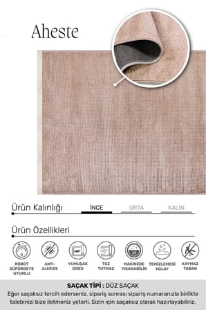 Aheste Bej Yumuşak Dokulu Halı | Yıkanabilir Kaymaz Tabanlı Modern Kilim Robot Süpürgeye Uyumlu