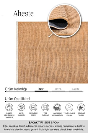 Aheste Hardal Yumuşak Dokulu Halı | Yıkanabilir Kaymaz Tabanlı Modern Kilim Robot Süpürgeye Uyumlu