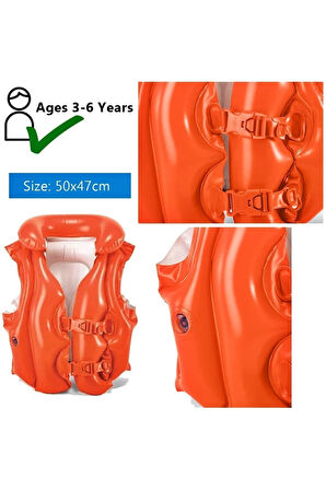 Şişme Can Yeleği Yüzme Can Yeleği Deniz Yeleği Şişme Cankurtaran Yelek Life Vest Emniyet 50x47 cm.