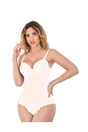 Kadın Ekru Agraflı Dantelli Push Up Destekli Body Sütyen