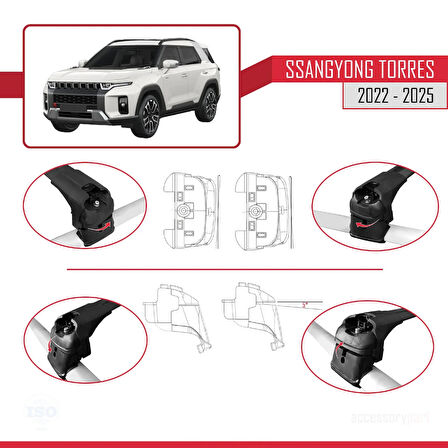 SsangYong Torres 2022 ve Sonrası ile Uyumlu ACE-2 Ara Atkı Tavan Barı Siyah 2 Adet