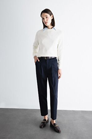 DeFacto 	Carrot Fit Kemerli Klasik Pantolon Yüksek Bel Dar Paça Piliseli Basic Düz Kısa Paça D4282AX24AUNV253