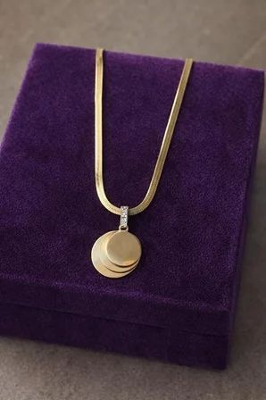 Çelik 3 lü Yuvarlak Gold Uçlu Zirkon Taşlı Kolye