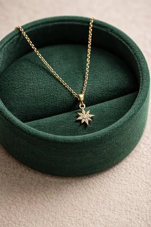 Çelik Yıldız Uçlu Gold Zirkon Kolye