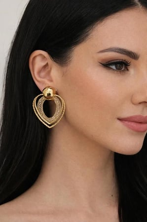 İç İçe Geçmeli Kalpli Gold Küpe