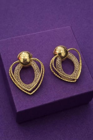İç İçe Geçmeli Kalpli Gold Küpe