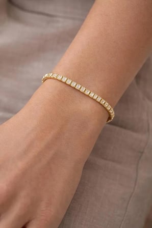 Çelik Su Yolu Zirkon Gold Bileklik