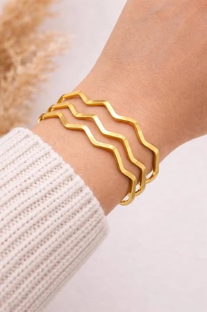 Çelik 3 lü Zigzag Ajda Gold Bilezik