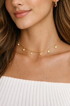 Altın Renk Geometrik Yıldız Kolye Altın Zincir K Kolye Chokers