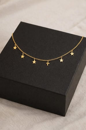 Altın Renk Geometrik Yıldız Kolye Altın Zincir K Kolye Chokers