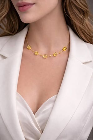 Kristal Boncuk ve Zincir Kombin Gold Kolye
