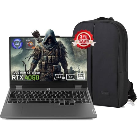 Lenovo Loq 15ARP9 83JC00E3TR FR173 Amd Ryzen 7-7435HS 40 GB Ddr5 512 GB SSD RTX4050 6gb 105W 15.6" 144Hz Fhd Yok (Free Dos) Gaming Laptop + Çanta