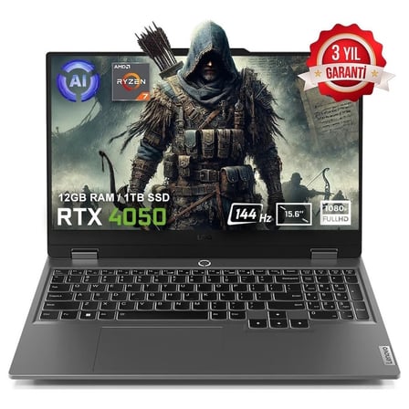 Lenovo Loq 15ARP9 83JC00E3TR FR173 Amd Ryzen 7-7435HS 40 GB Ddr5 512 GB SSD RTX4050 6gb 105W 15.6" 144Hz Fhd Yok (Free Dos) Gaming Laptop + Çanta