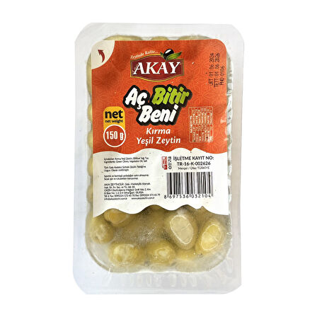 Akay Kırma Yeşil Zeytin Aç Bitir 150 gr x 6 Adet