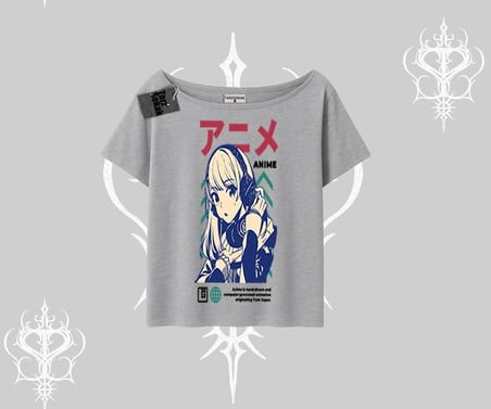 Kayık Yaka Tshirt Anime Kız Desenli Japon Tarzı
