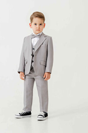 Mini Gentleman Erkek Çocuk Takım Elbise - 5 Parça (Ceket, Yelek, Gömlek, Pantolon, Papyon)