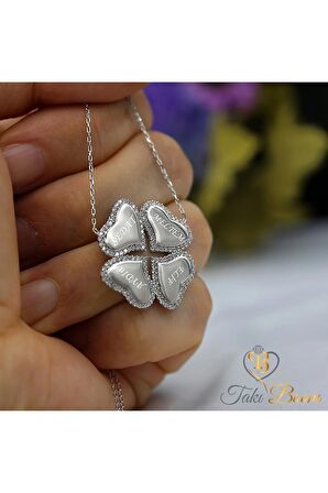 Isimli Aile Kolyesi 4 Lü Kalp Gümüş Kolye