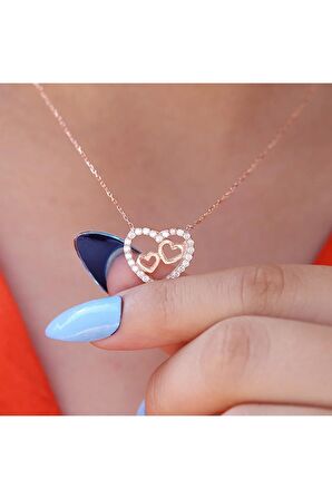 Beyaz Zirkon Taşlı 2 Li Küçük Kalp Gümüş Kolye