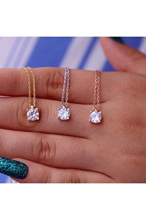 925 Ayar Beyaz Zirkon Tek Taş Gümüş Kolye