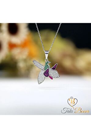Zirkon Taşlı Azerbaycan Hari Bülbül Gümüş Kolye