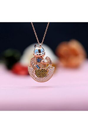 Renkli Taşlı Yumurtadan Çıkan Yavru Kuş Gümüş Kolye