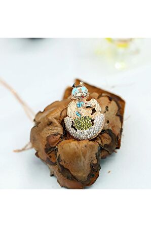 Renkli Taşlı Yumurtadan Çıkan Yavru Kuş Gümüş Kolye