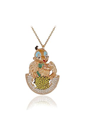 Renkli Taşlı Yumurtadan Çıkan Yavru Kuş Gümüş Kolye