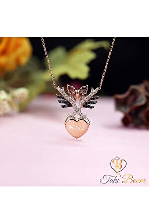 Isimli Kalpli Kelebek Kolye 925 Ayar Gümüş