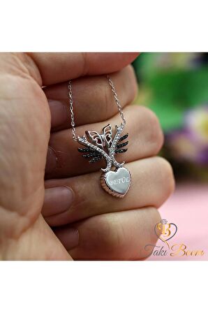 Isimli Kalpli Kelebek Kolye 925 Ayar Gümüş
