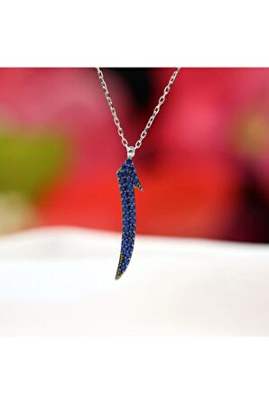 Kadın Mavi Safir Taşlı Elif 925 Ayar Gümüş Kolye