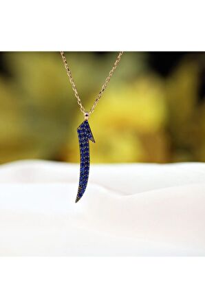 Kadın Mavi Safir Taşlı Elif 925 Ayar Gümüş Kolye