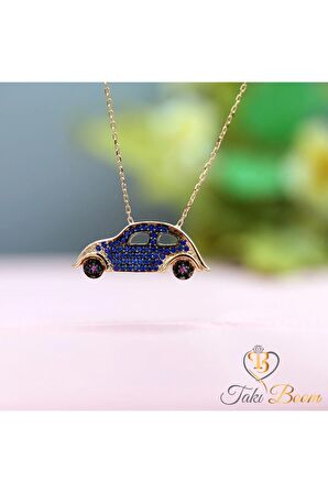 Kadın Rose Safir Taşlı Vos Vos Araba 925 Ayar Gümüş Kolye