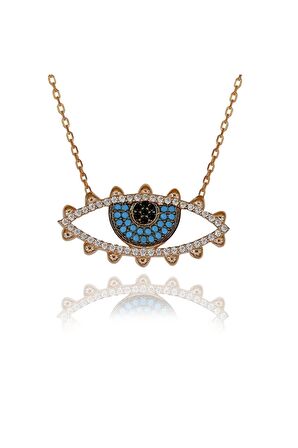 Kadın Rose Nazar Boncuklu Göz Kolye 925 Ayar Gümüş Kolye