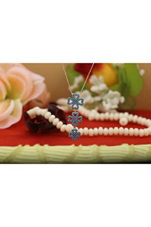 Kadın Rose Siyah Taşlı Sallantılı Yonca 925 Ayar Gümüş Kolye