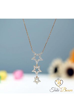 Kadın Rose Beyaz Taşlı Sallantılı Yıldız 925 Ayar Gümüş Kolye