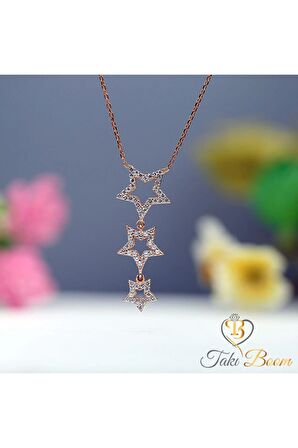 Kadın Rose Beyaz Taşlı Sallantılı Yıldız 925 Ayar Gümüş Kolye
