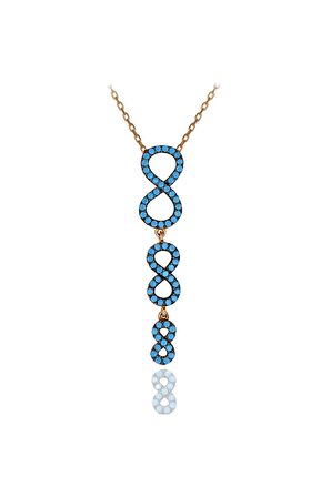 Kadın Rose Turkuaz Taşlı Sallantılı Sonsuzluk 925 Ayar Gümüş Kolye