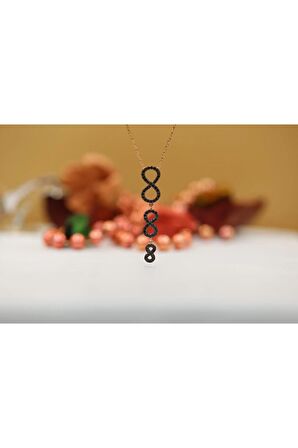 Kadın Siyah Taşlı Sallantılı Sonsuzluk 925 Ayar Gümüş Kolye