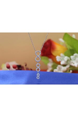 Kadın Siyah Taşlı Sallantılı Sonsuzluk 925 Ayar Gümüş Kolye