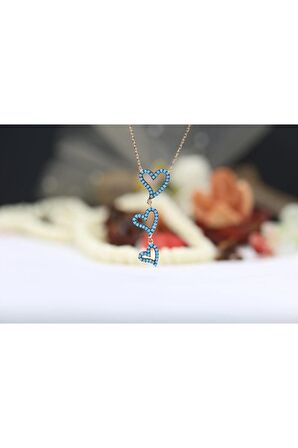 Kadın Turkuaz Taşlı Sallantılı Kalp 925 Ayar Gümüş Kolye