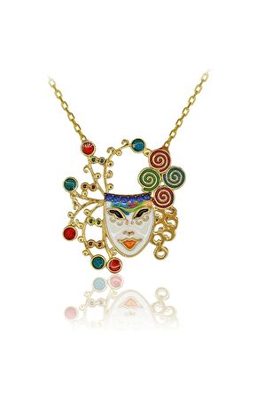 Kadın Altın Safir Taşlı Sihirbaz Maske 925 Ayar Gümüş Kolye