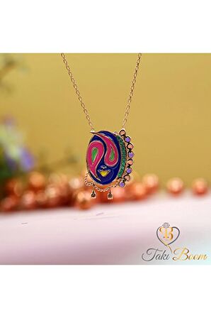 Kadın Rose Yeşil Taşlı Sallantılı Maske 925 Ayar Gümüş Kolye