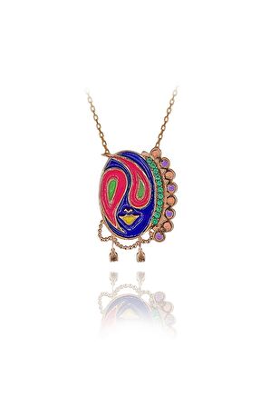 Kadın Rose Yeşil Taşlı Sallantılı Maske 925 Ayar Gümüş Kolye
