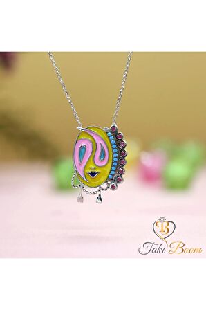 Kadın Turkuaz Taşlı Sallantılı Maske 925 Ayar Gümüş Kolye