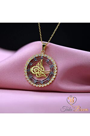Kadın Altın Beyaz Taşlı Yusufçuk Tuğra 925 Ayar Gümüş Kolye