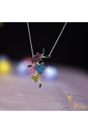 Kadın Renkli Sarmaşıklı Çiçek 925 Ayar Gümüş Kolye