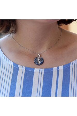 Kuğu Kolye, Kuğu Gümüş Kolye, Opal Taşlı Aşık Kuğu Kolye 925 Ayar Gümüş