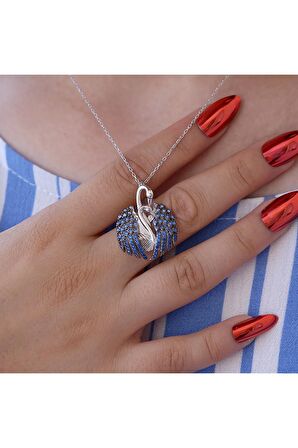 Kuğu Kolye, Kuğu Gümüş Kolye, Opal Taşlı Aşık Kuğu Kolye 925 Ayar Gümüş